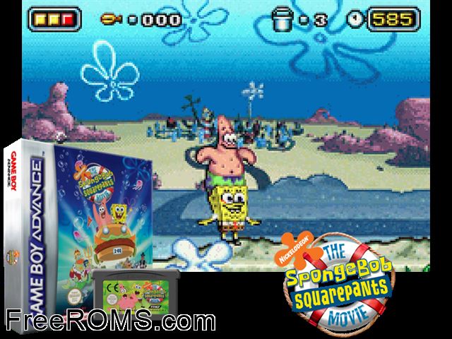 Spongebob Squarepants Movie, The Gameboy Advance game showing 3D box cover and gameplay screenshot